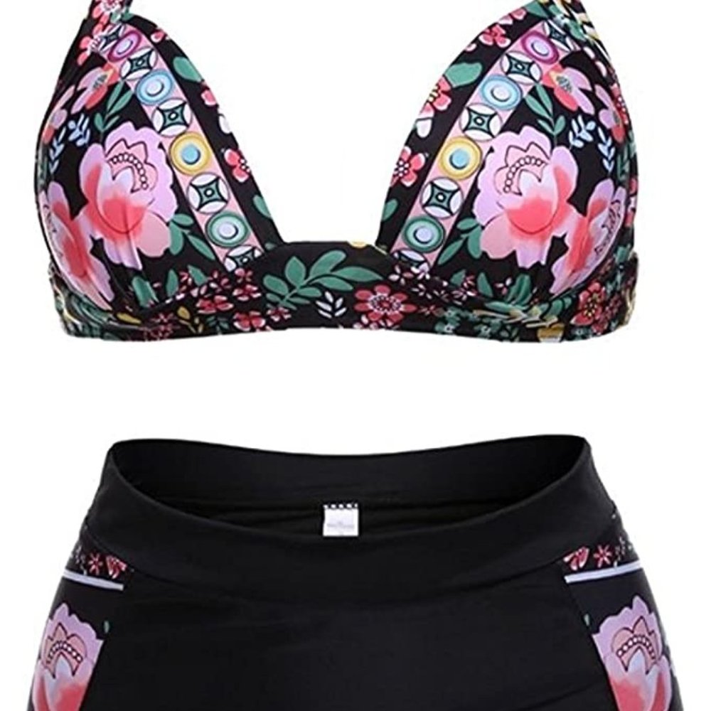 Women Swimwear Bikini Push Up High-Waisted Floral Print Bikini Set